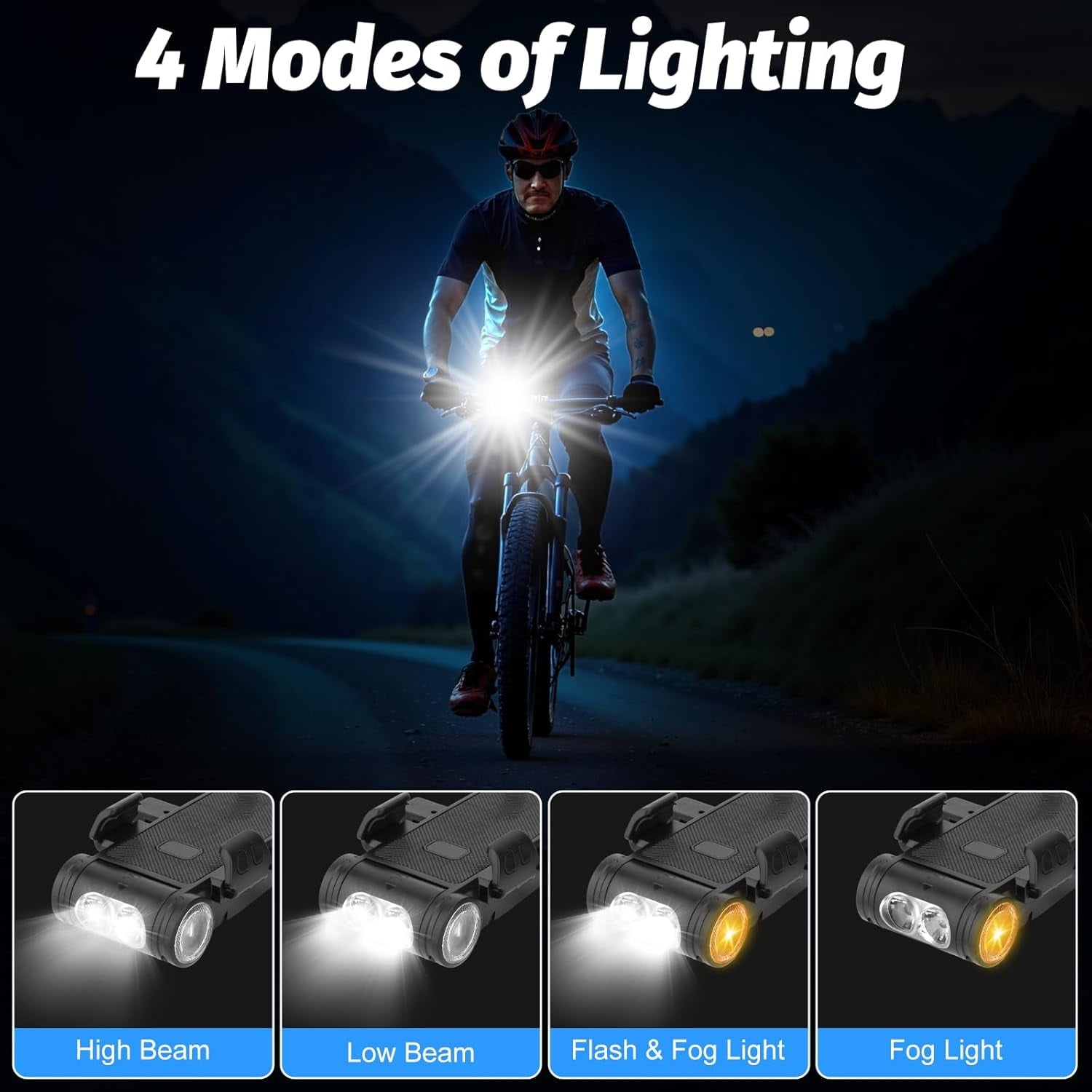 Bike Phone Holder with LED Light, 5-in-1 Bike Motorcycle Phone Mount, 4 Light Modes Rechargeable, Fog Light & Horn, Built-in 2000mAh Battery, USB Fast Charge for 4.7'' to 6.8'' Smart Phones